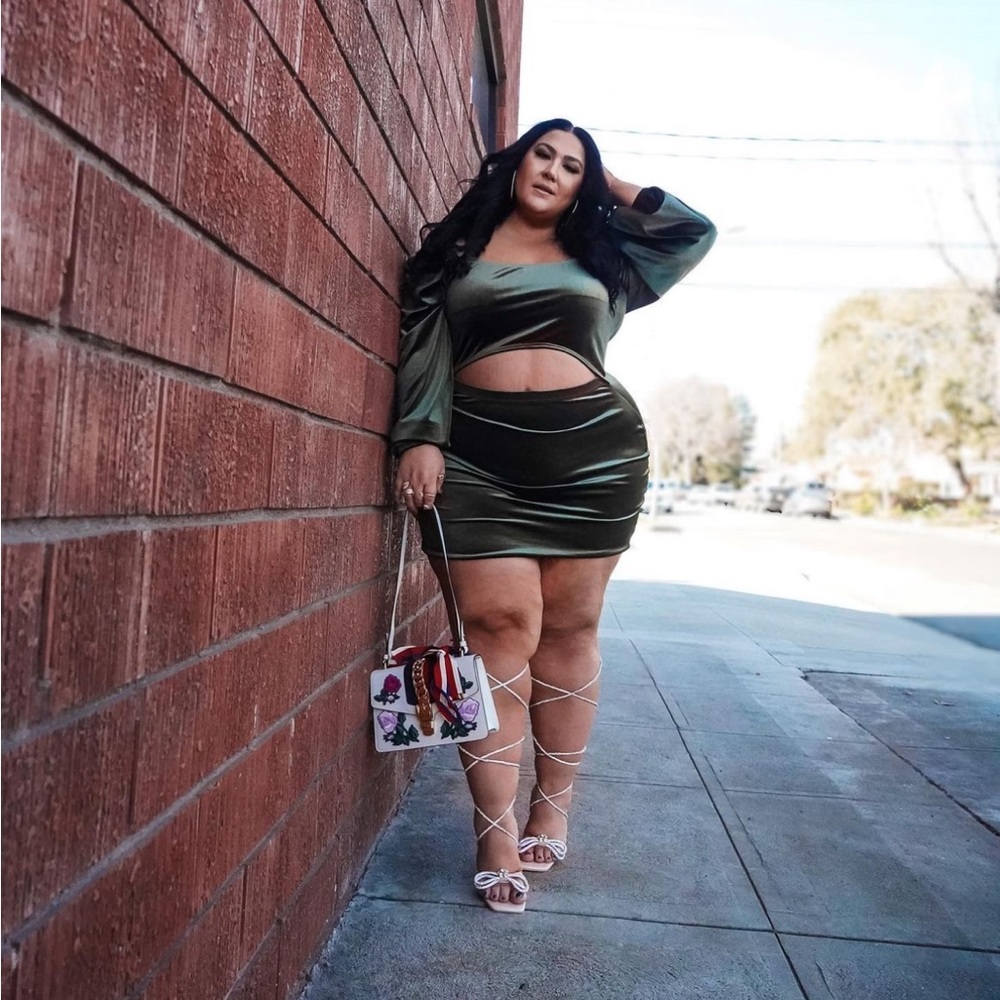 Prettylittlething Olive Green velvet dress